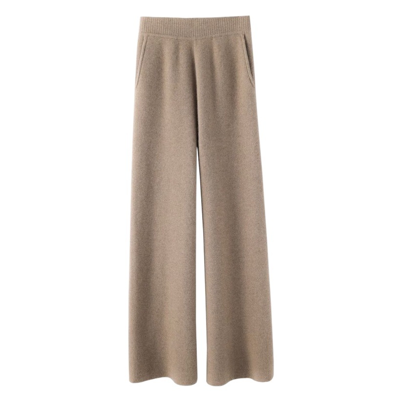 Women's Casual European-Style Wide-Leg Cashmere Pants, Harem Style for Spring, Autumn, and Winter 2025 New Collection, Wool Long Pants for Autumn