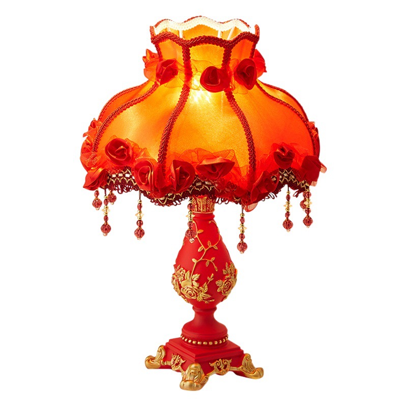 European Style Table Lamp Bedroom ins Girl Bedside Lamp Cabinet Wedding Room Romantic Warm Luxury Decoration Household Dimmable