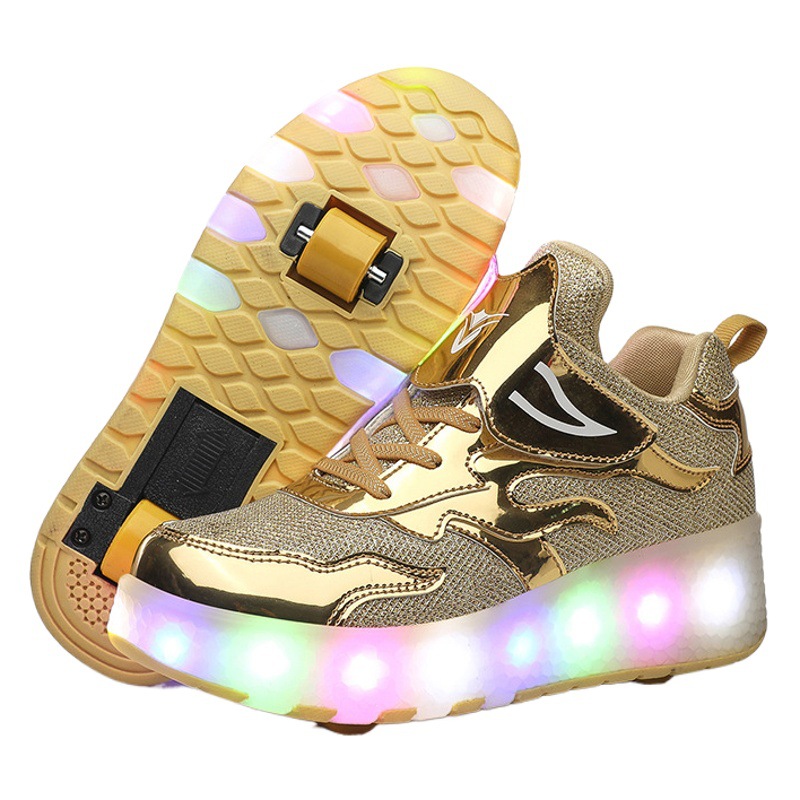 Cross-border foreign trade popular online celebrity walking shoes boys and girls children double-wheeled pulley skating adult high-looking with light