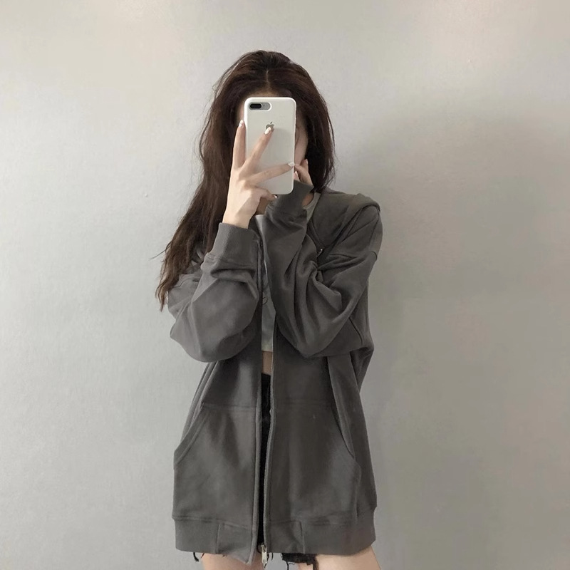 Hooded sweater coat for women Spring and Autumn New Korean style lazy style 2023 popular loose cardigan thin zipper top