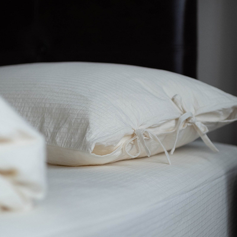 Picture of Class A Japanese-style Washed Cotton Four-piece Homestay Pure White Hotel High Quality Quilt Cover Bed Sheet Naked Sleeping Bedding