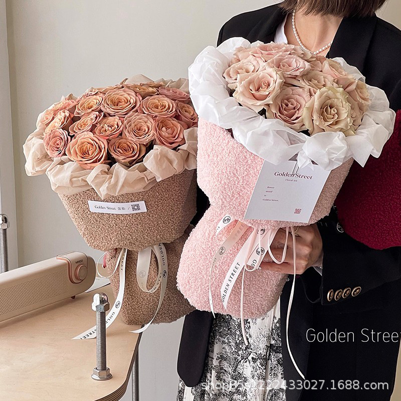 Zhuo fiber flower material small fragrance lamb plush fabric bouquet material floral wrapping paper flower wrapping paper