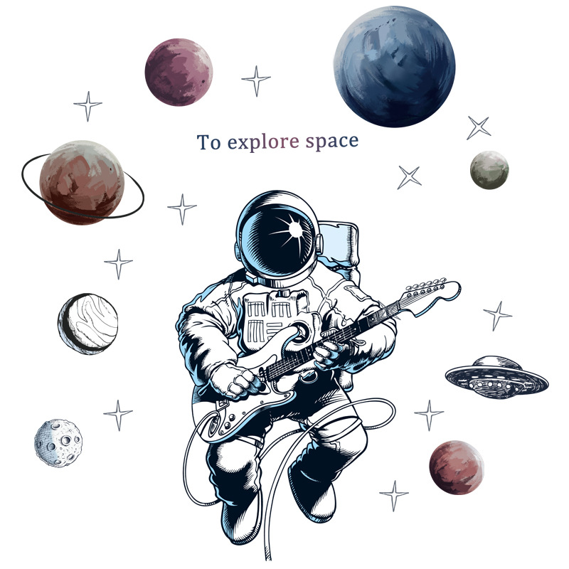Picture of Wall stickers cartoon children's room kindergarten early education universe starry sky pilot astronaut boy stickers self-adhesive painting