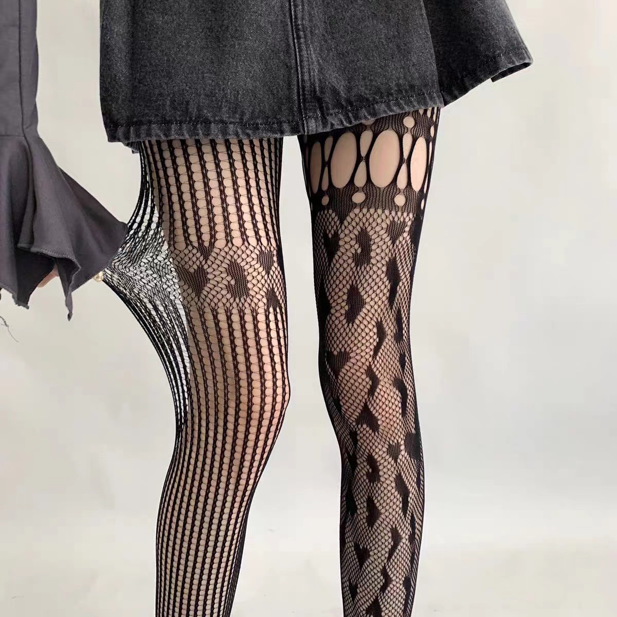Sexy Spice Girl Pants Net Stockings Spring and Summer Thin Love Hollow Fishnet Stockings Women Lolita Black Stockings Asymmetric Net Stockings