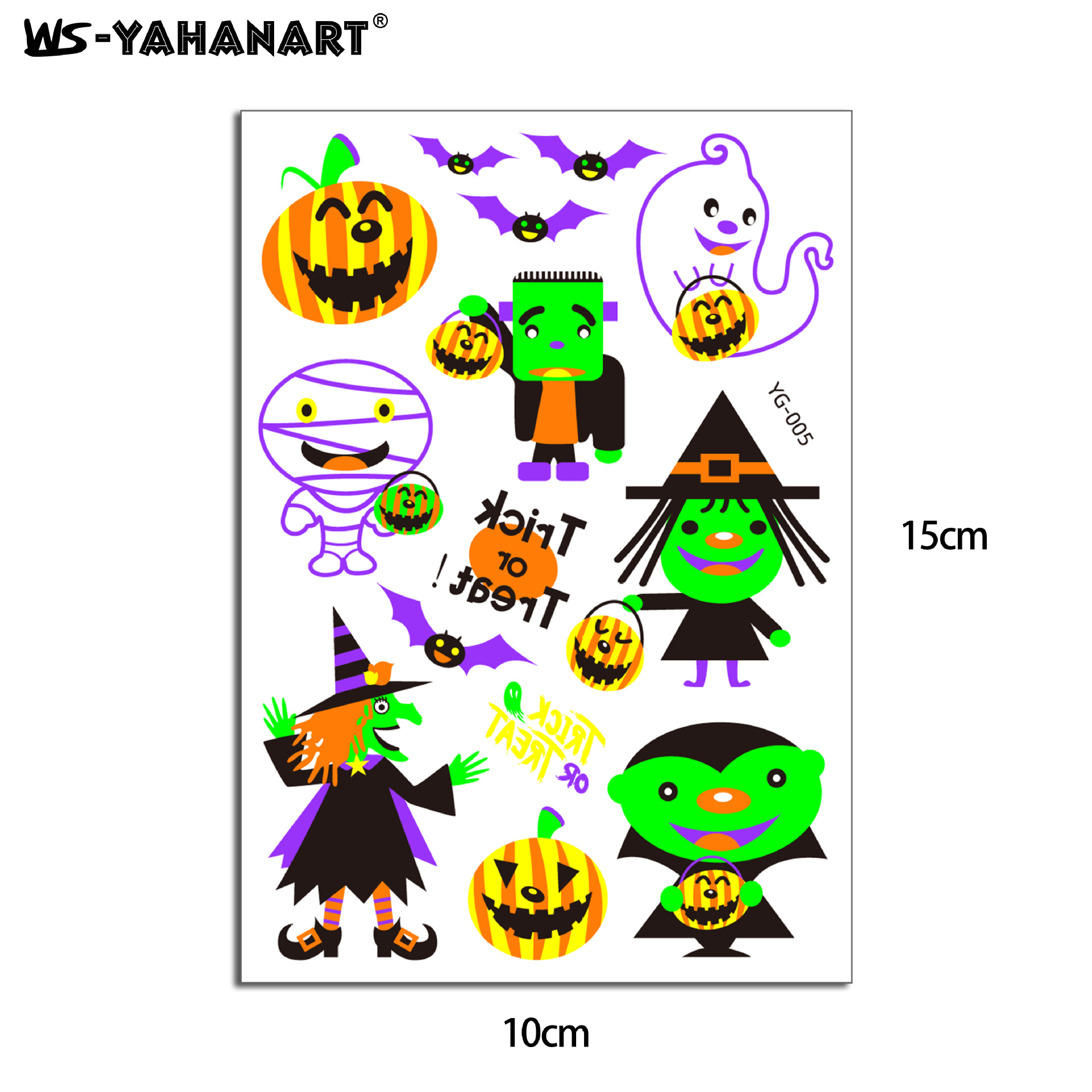 Picture of New Halloween Ghost Festival Fluorescent Cartoon Tattoo Sticker Environmentally Friendly Face Glowing Pumpkin Children's Tattoo Sticker