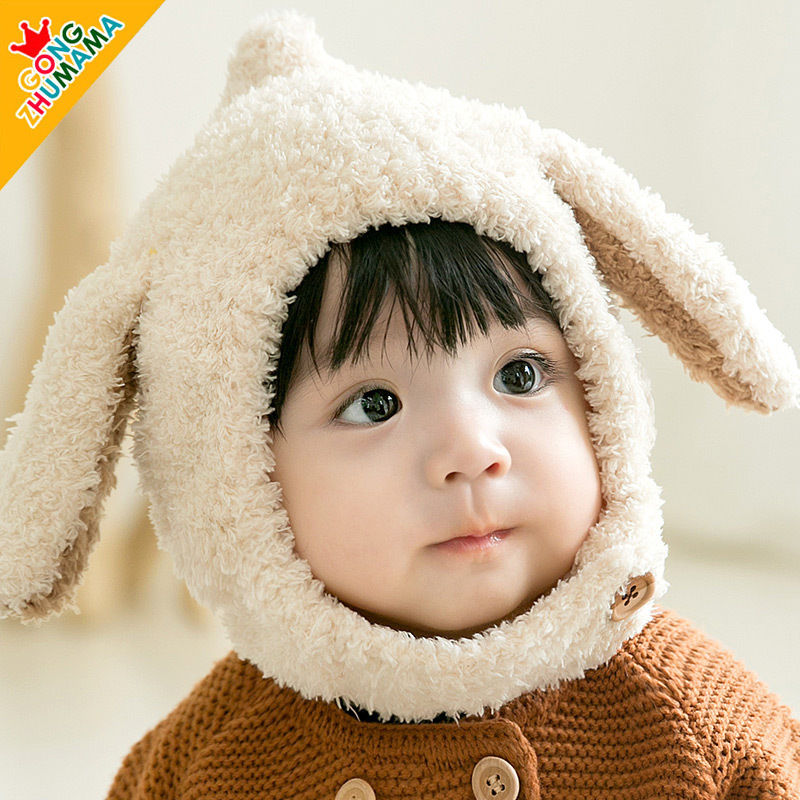 Children's hat female autumn and winter warm baby wool hat ear protection Baby 1-2 years old winter girls' knitted hat wholesale