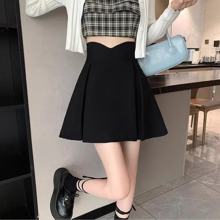 2024 Pleated Black Skirt High Waist Slimming Spring and Summer New Korean Women's Hip Covering A- Shaped Hip Skirt
