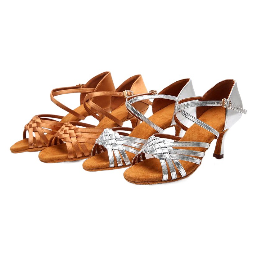 Silk Adult Women's Diamond Buckle Satin Latin Dance Shoes Soft Sole High Heel Professional Dance Shoes Grade Examination Ballroom Dance Shoes
