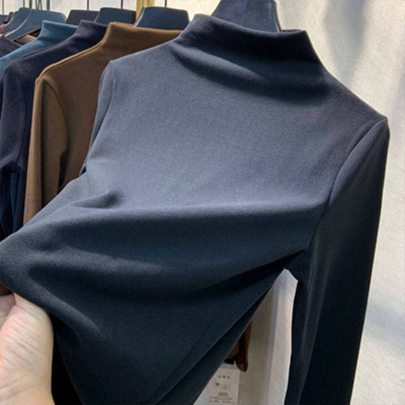 Picture of Derong Warm Bottoming Shirt Solid Color Women's Autumn and Winter Korean Style Plus Velvet Slim Long Sleeve T-Shirt Women's Tops Women's Wholesale