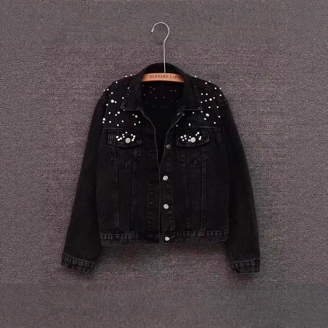 Picture of Southeast Asia's New Versatile Beaded Heavy-Duty Denim Jacket for Women European Station Student Slim Large Size Jacket Denim Jacket