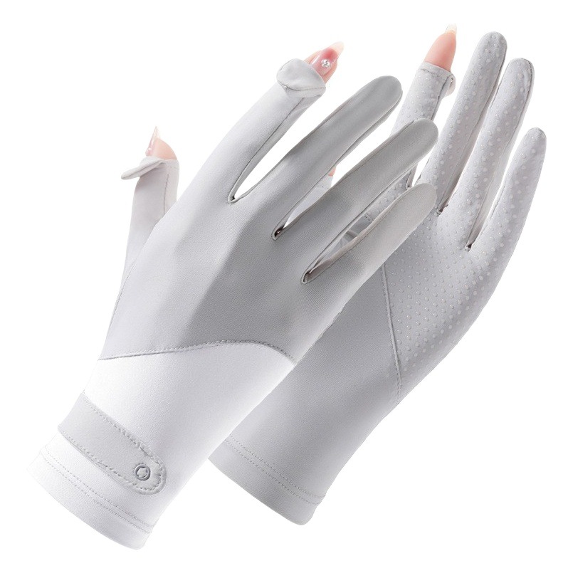 Sun protection gloves women's UV protection driving non-slip thin elastic Ice Silk summer riding electric car riding Dew two fingers