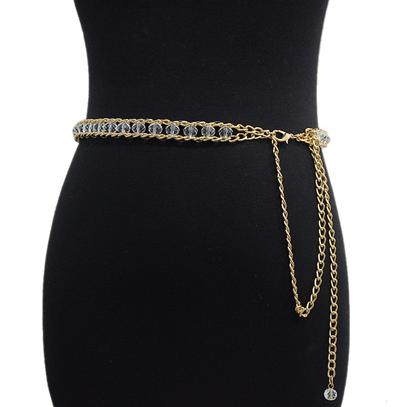 New crystal belt ladies casual decoration rhinestone inlaid metal chain waist chain with skirt spot wholesale