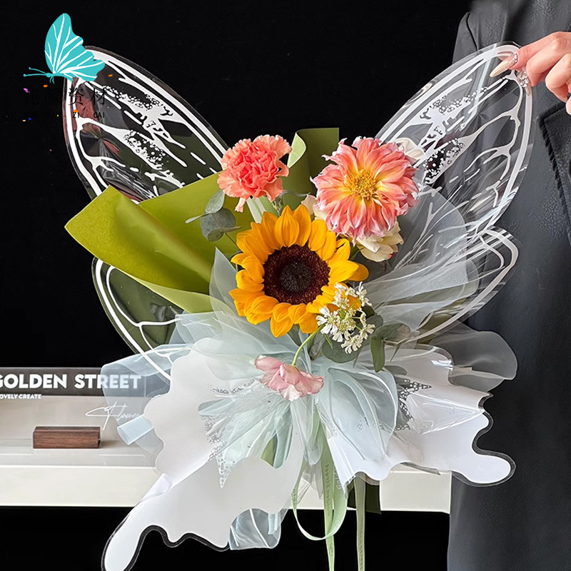 Flower Material Crystal Butterfly Shape Wrapping Paper Waterproof Flower Wrapping Transparent Material Net Red Butterfly Wings Cellophane
