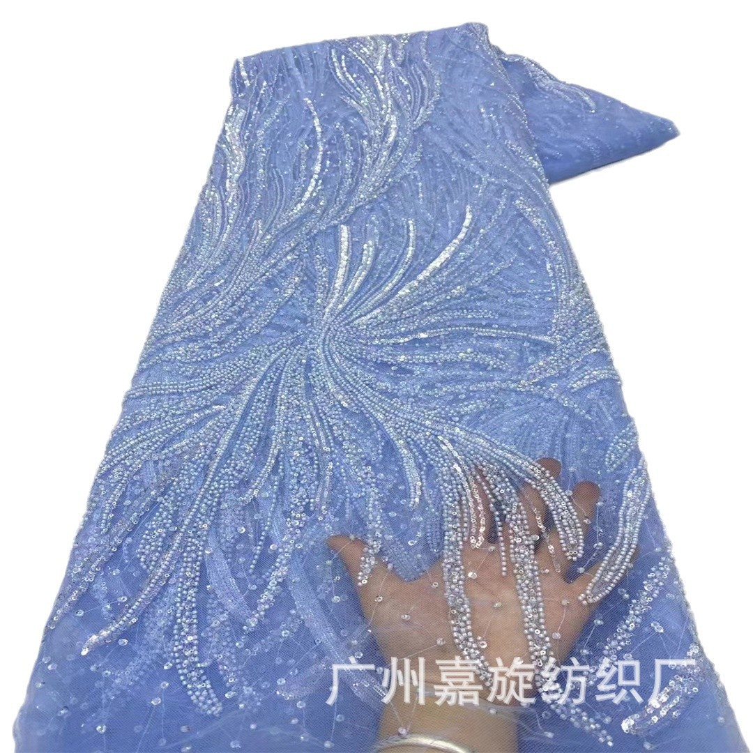 Picture of Irregular sequins lace fabric french wedding dress beaded tube embroidered fabric french laceJX730