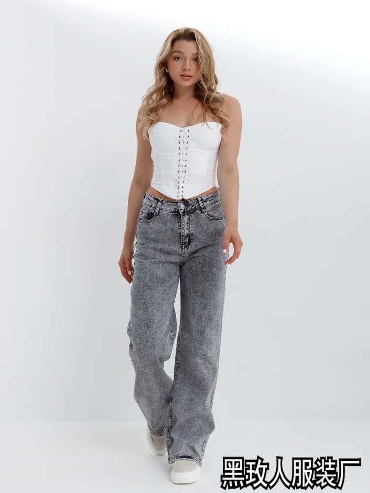 Cross-Border Foreign Trade Jeans for Women 2025 New Wide-Leg Pants Women's American Cross-Border High-Waisted Wide-Leg European and American Jeans