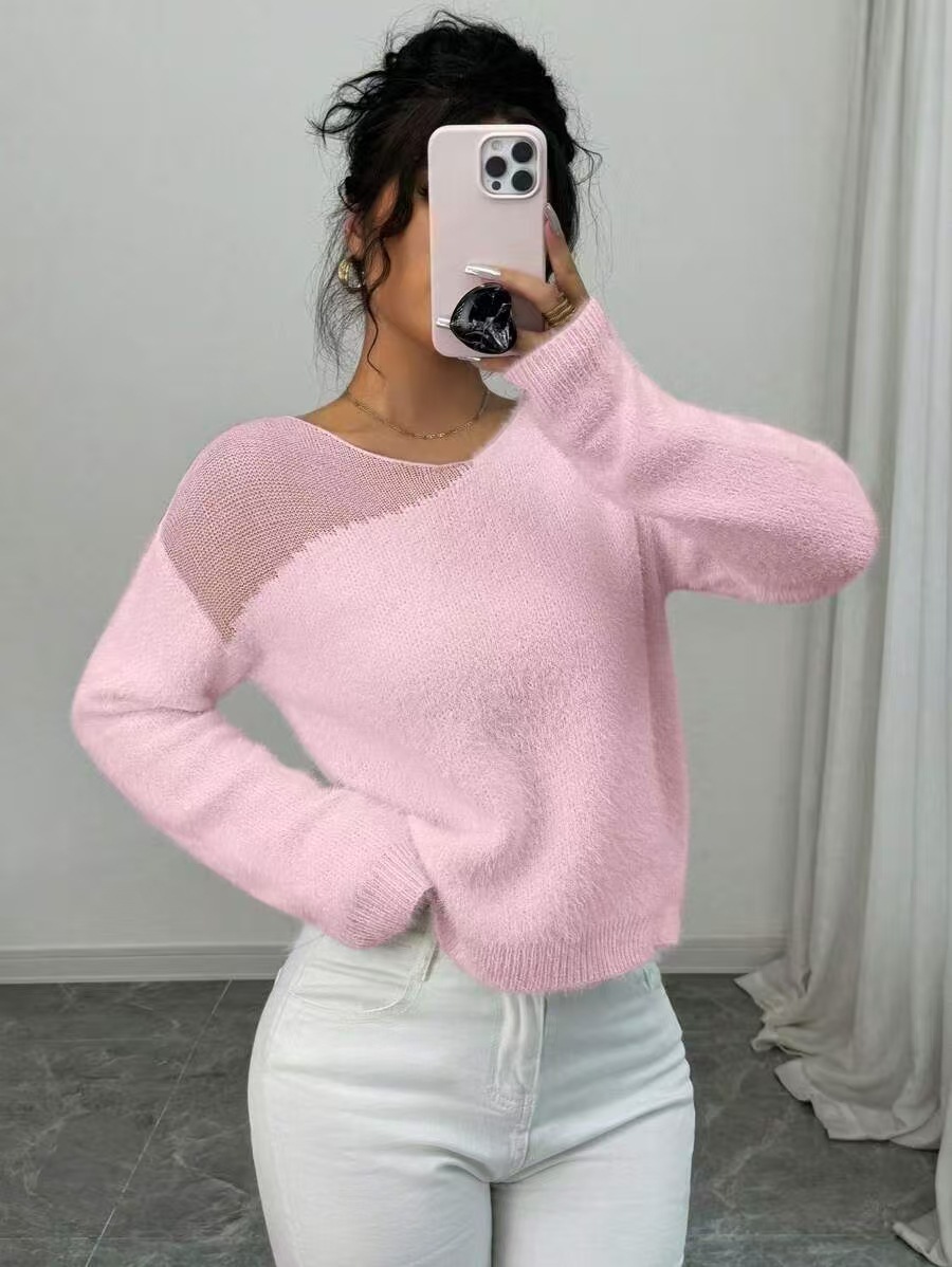 Picture of Cross-Border Amazon Hot Selling New Pink Pullover Round Neck Loose Sweater Women's Seamless Lazy Sweater