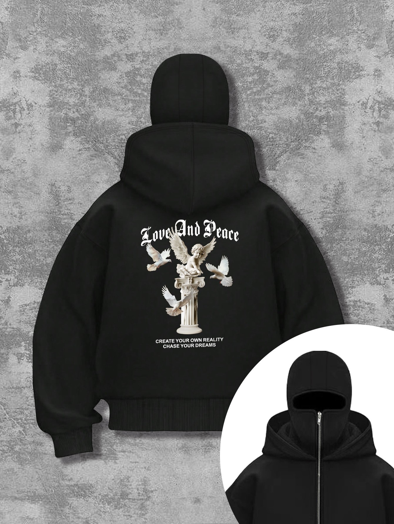 230g Sweatshirt/100% Polyester/Ladies Fashion White Dove Street Style Barack Double Hood Double Collar Sweatshirt