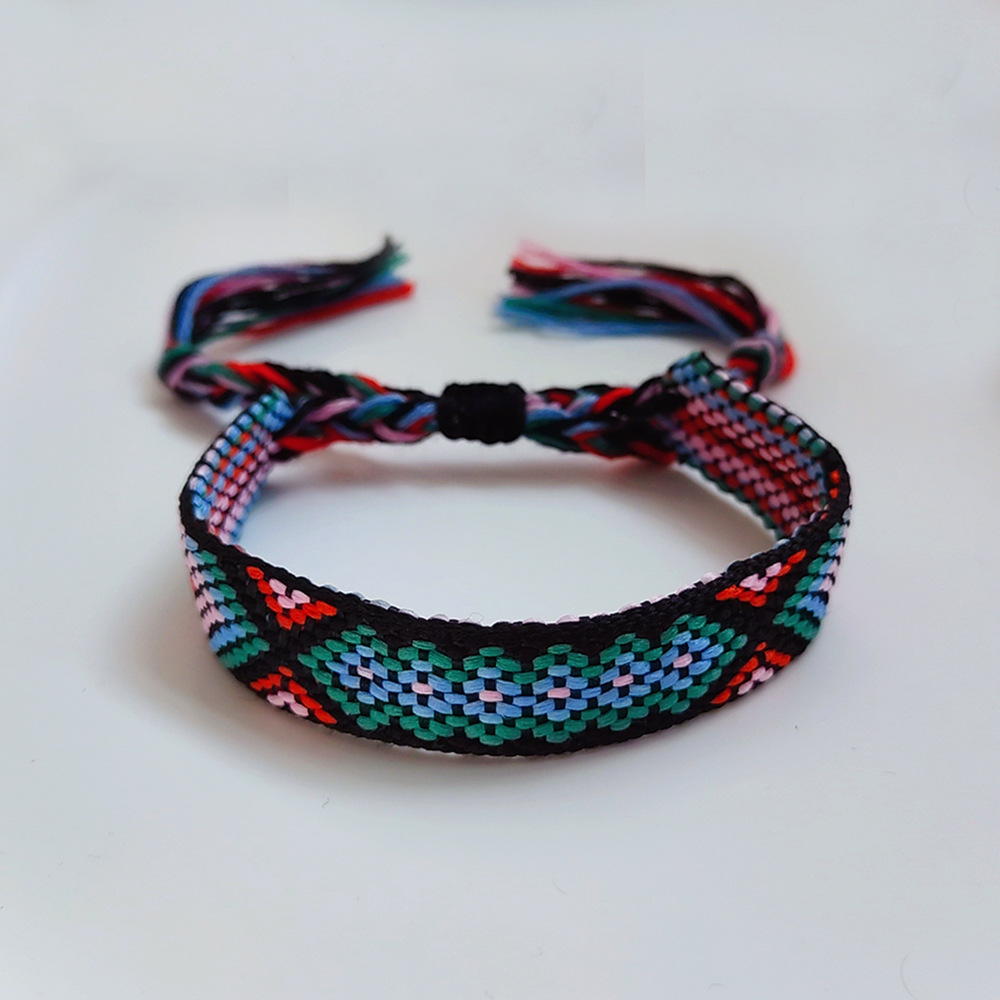 Picture of Colombian Style Ribbon Cotton Bracelet Women's Handmade Woven Ethnic Style Geometric Color Tassel Pure Lucky Hand Rope