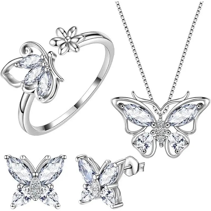Picture of TEMU Cross-border New Butterfly Ring Earring Necklace Female European and American Animal Butterfly Pendant Clavicle Chain Jewelry suit