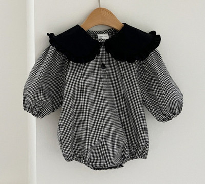 Picture of 2025 Spring and Autumn New Baby Girl Cute Wrap Fat Clothes Western Style Lapel Harper Girl Baby's jumpsuit Climbing Suit