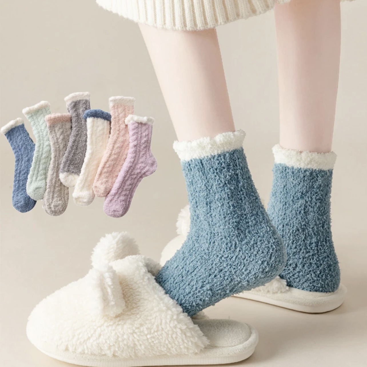 [a generation of hair] thick warm coral fleece twist socks women's socks pile in the tube wholesale moon socks autumn and winter