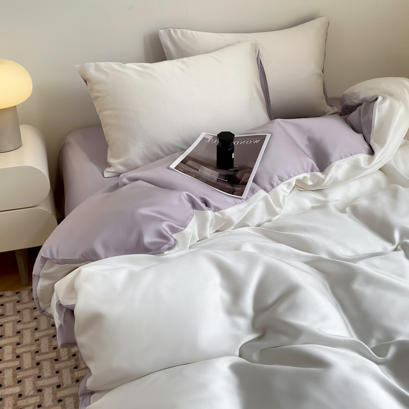Picture of Summer Light Luxury Solid Color Ice Silk Four-piece Set Class A Cool Bed Sheet Quilt Cover Dormitory Three-piece Set Bed Cover Gift for Hair 4