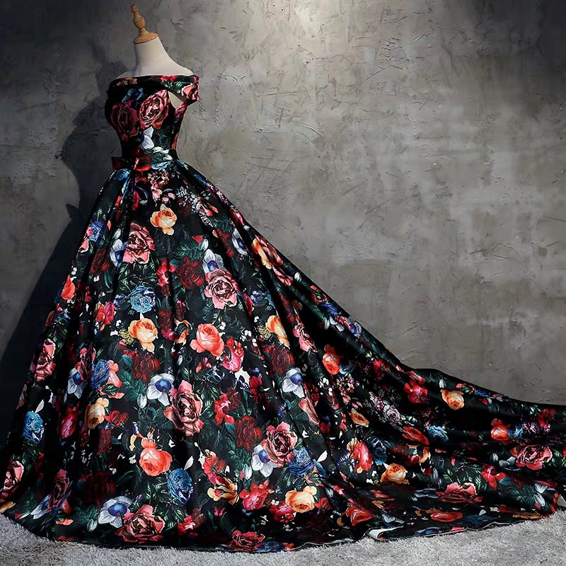 2024 New Floral One Shoulder Slim Host Evening Dress Solo Performance Dress Performance Evening Dress Puff Skirt