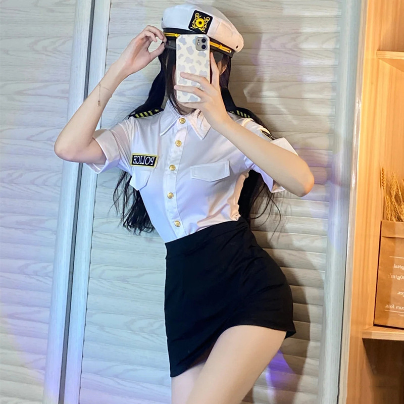 Halloween cospla stewardess party costume elastic slim stewardess suit Secretary uniform for female police role