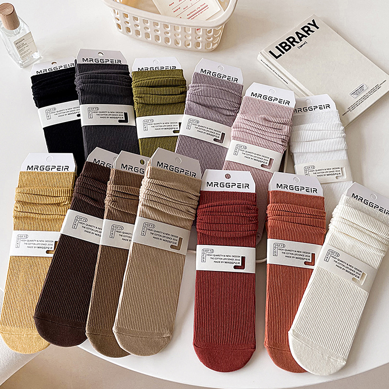 Socks women's pile socks women's mid-calf socks simple basic solid color straight women's socks spring and autumn Morandi cotton socks