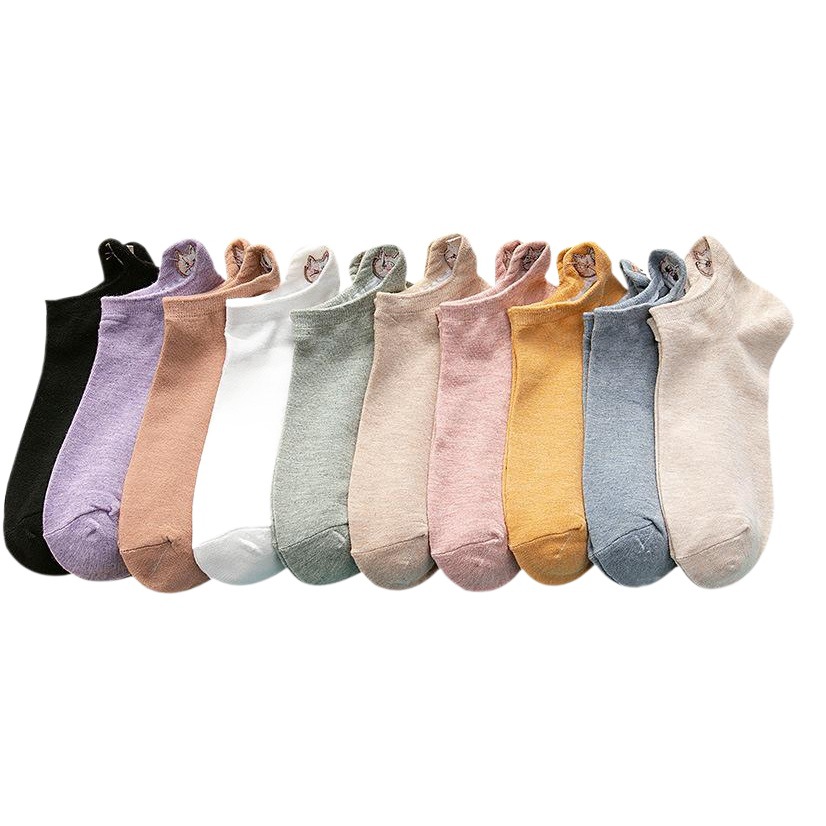 Spring and summer new short socks women's heel small ears three-dimensional boat socks embroidered cartoon cat cotton socks low shallow mouth women's socks