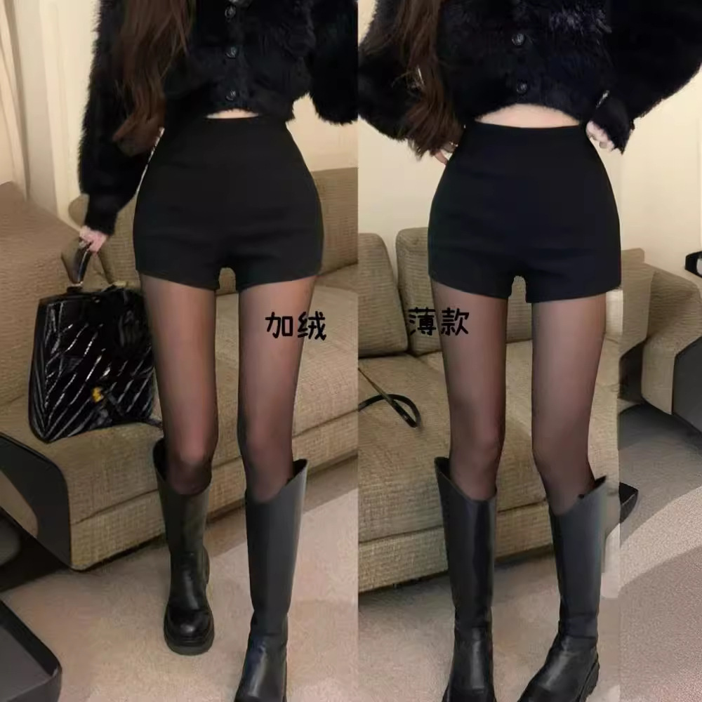 Black High Waist Spice Girls Outer Wear Slim-fit Tight Slim Shorts Women's Autumn and Winter Elastic Casual fleece-lined Bottoming Boots Pants
