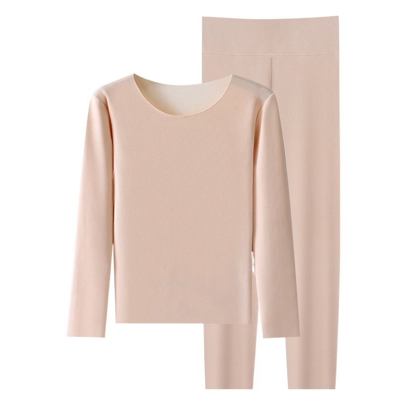 Winter de Velvet brushed thermal underwear women's seamless fleece-lined thick bottoming shirt autumn clothes High waist slim long pants suit