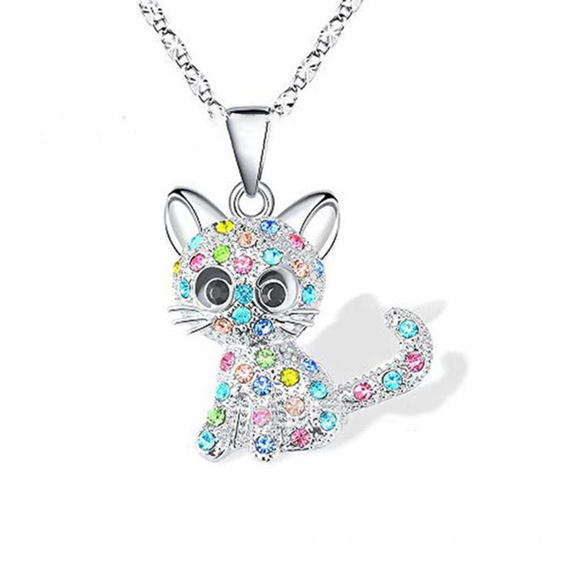 Picture of Cross-border wish cute color cat diamond pendant simple jewelry female European and American animal cartoon clavicle chain necklace