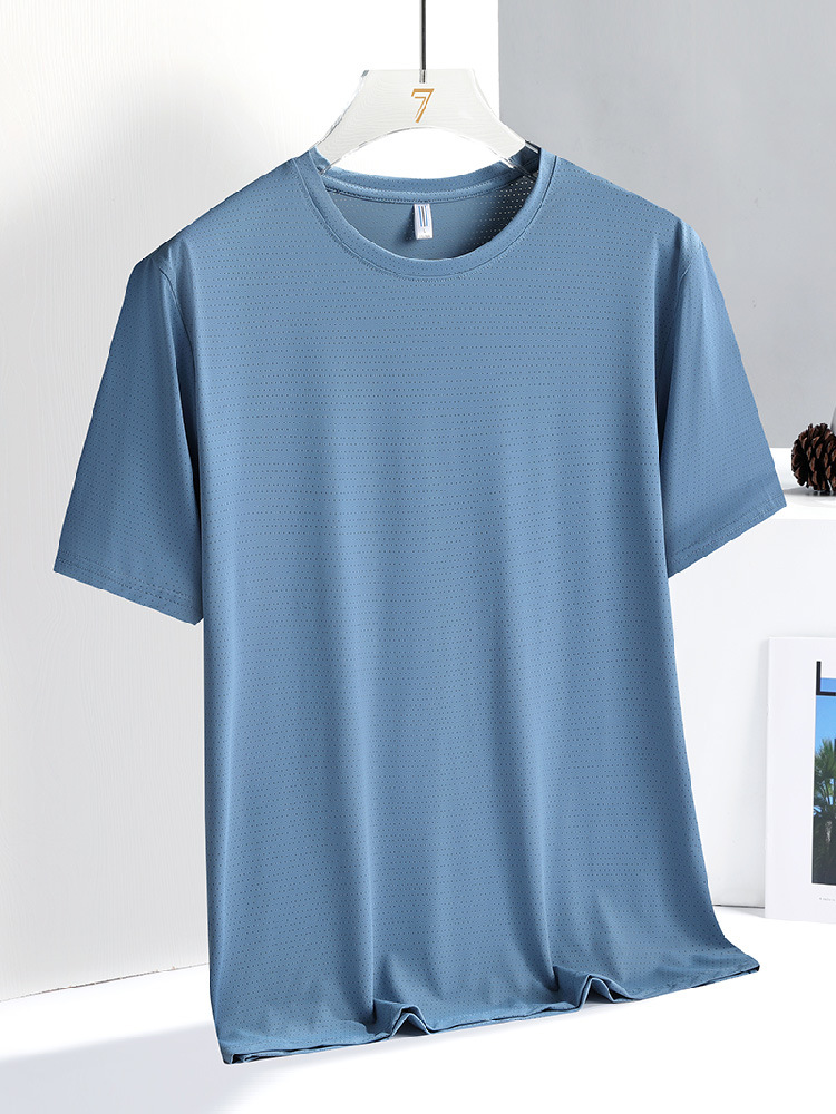 Summer Thin Casual Sports T-shirt Men's Elastic Quick-drying Breathable Fitness Running Women's Short-sleeved Sweat-absorbent Ice Silk Shirt
