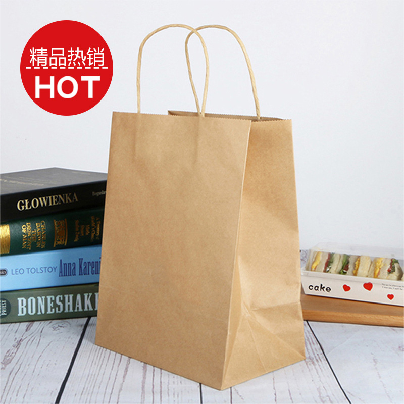 Brown Packing Paper Bag, Takeaway Packaging Bag, Thickeneded Round Rope Wide Bottom Paper Bag, Baked Milk Tea Handbag, Gift Bag Packaging Bag