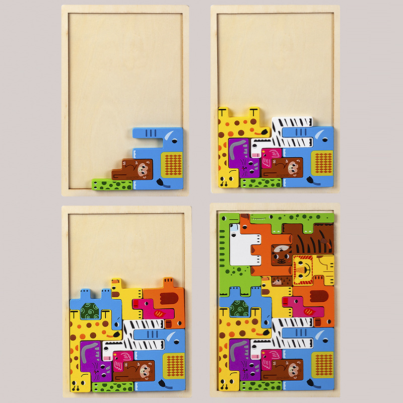 Picture of New puzzle three-dimensional Russian Cartoon creative wooden puzzle building blocks children's early education Enlightenment cognitive puzzle