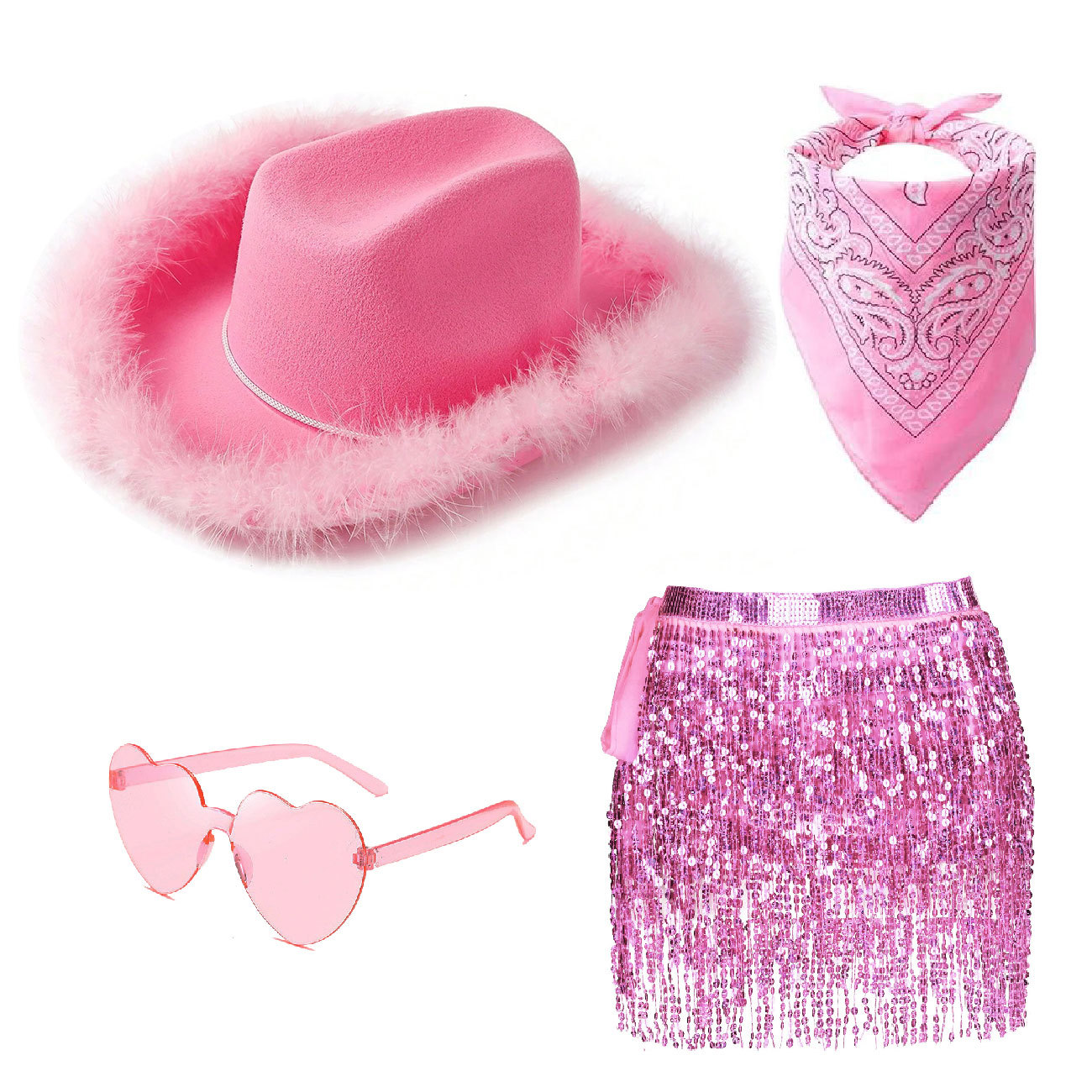 Cross Border Pink Western Cowboy Hat Sunglasses Square Sequins Dancing Skirt Party Wedding Halloween Dress Up suit
