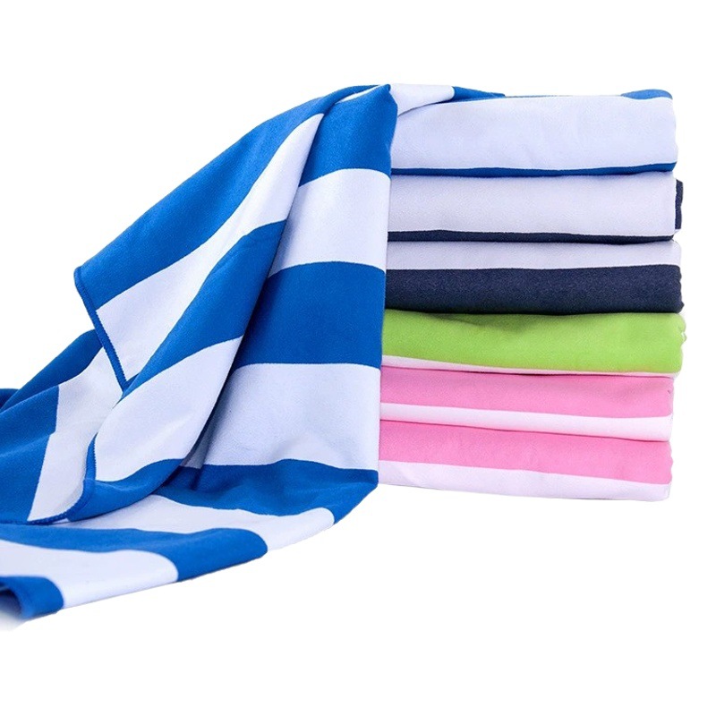 Now fabric yarn-dyed striped beach towel export Amazon recycled rpet double-sided velvet super fiber quick-drying beach towel