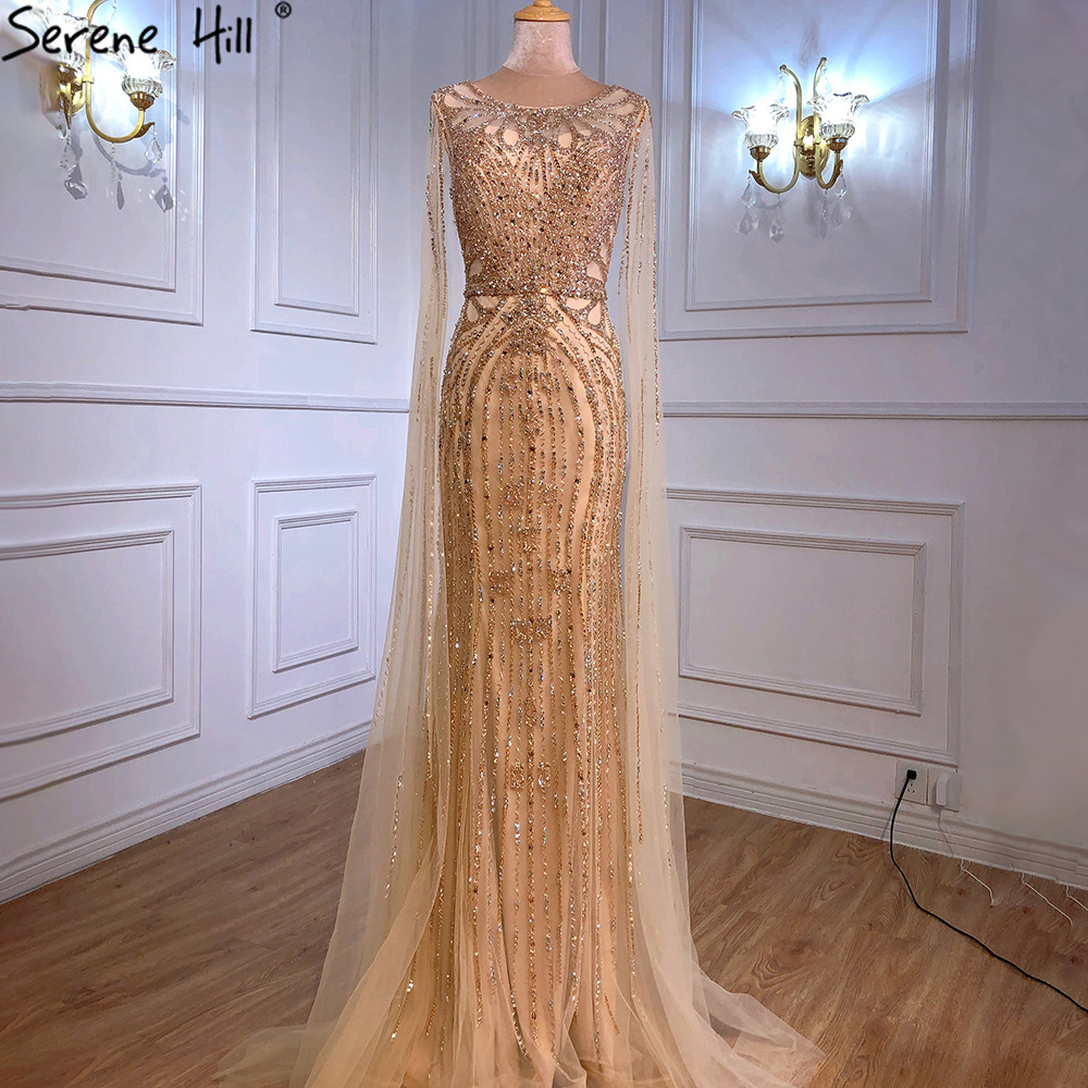 Gold New Style Socialite Heavy Industry Slim-fit Floating Sleeve Elegant Elegant Annual Meeting Host Wedding Banquet Evening Dress LA70868