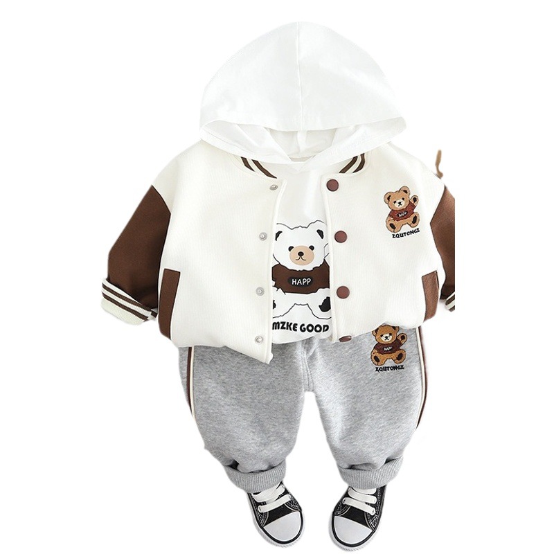 2024 Boys' Spring and Autumn Long-sleeved Sweat Children's Boys and Girls Baby Children's Korean-style Children's Clothing Three-piece Fashionable Set