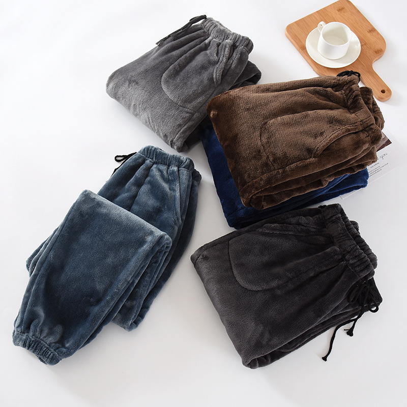 Picture of Men's Pajama Pants Fleece-Lined Thickeneded Warm Pants Pants Autumn and Winter Flannel Cuffed Home Wear Pants Large Size Loose
