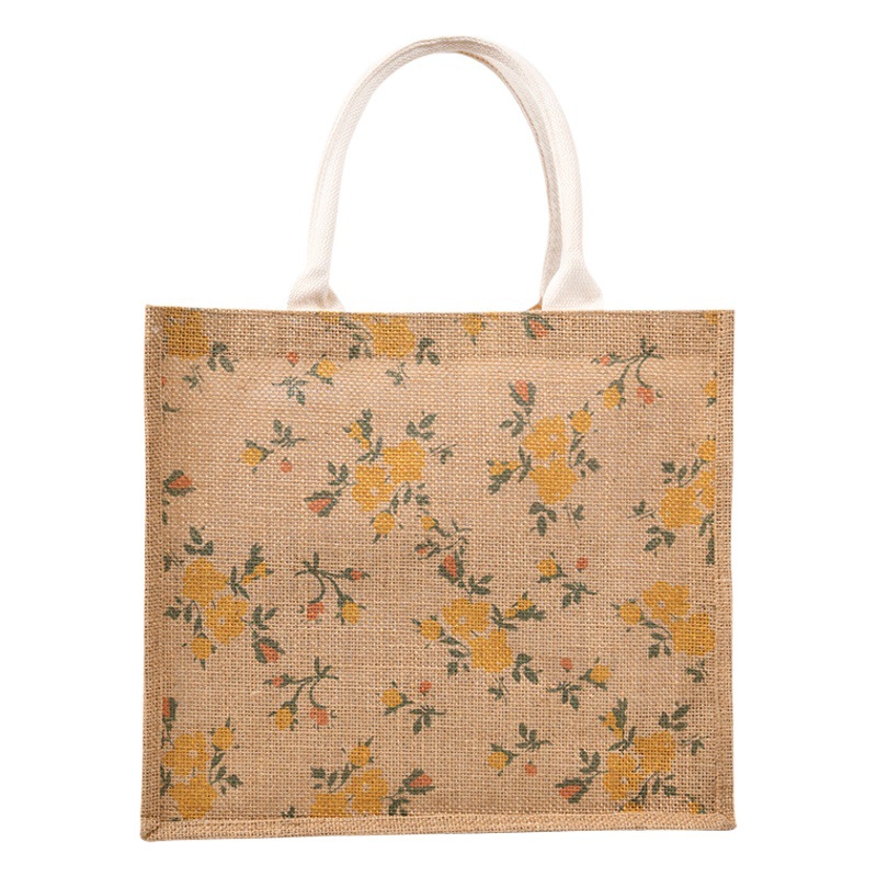 2023 New Arrival Printed Linen Handbag Fashion Women's Bag for Work and Shopping Jute Handbag Student Carrying Book Bag