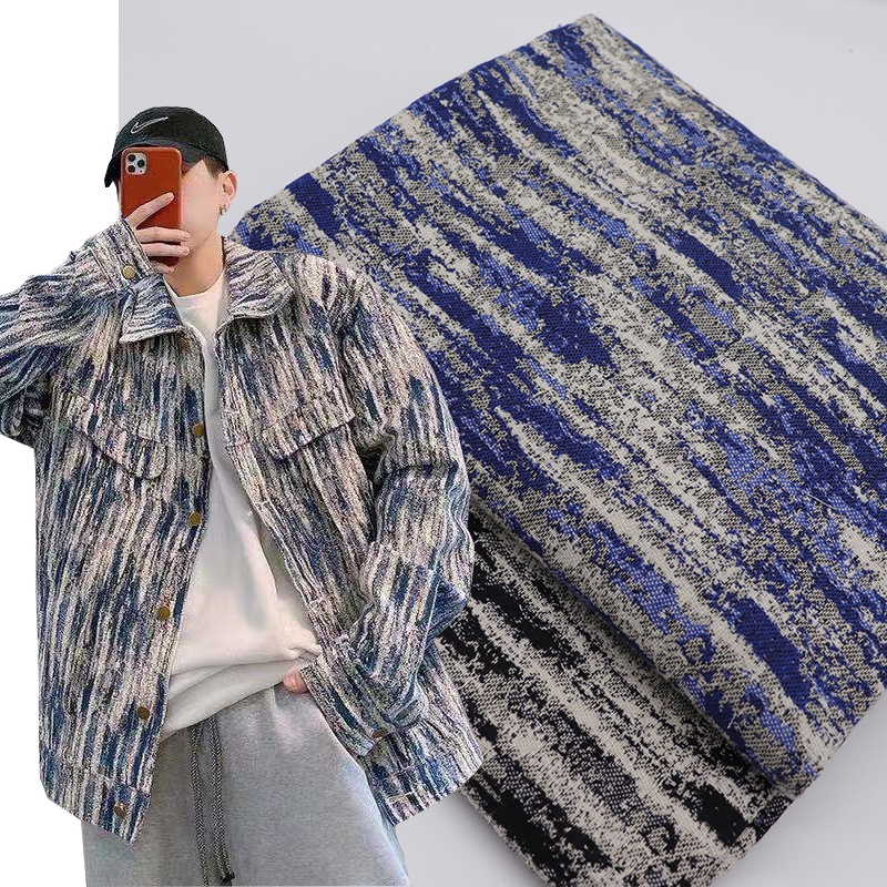 Picture of Ethnic Style Oil Painting Blue Clothes Skirt Clothing Jacquard Fabric Pants DIY Handmade Clothes Thick