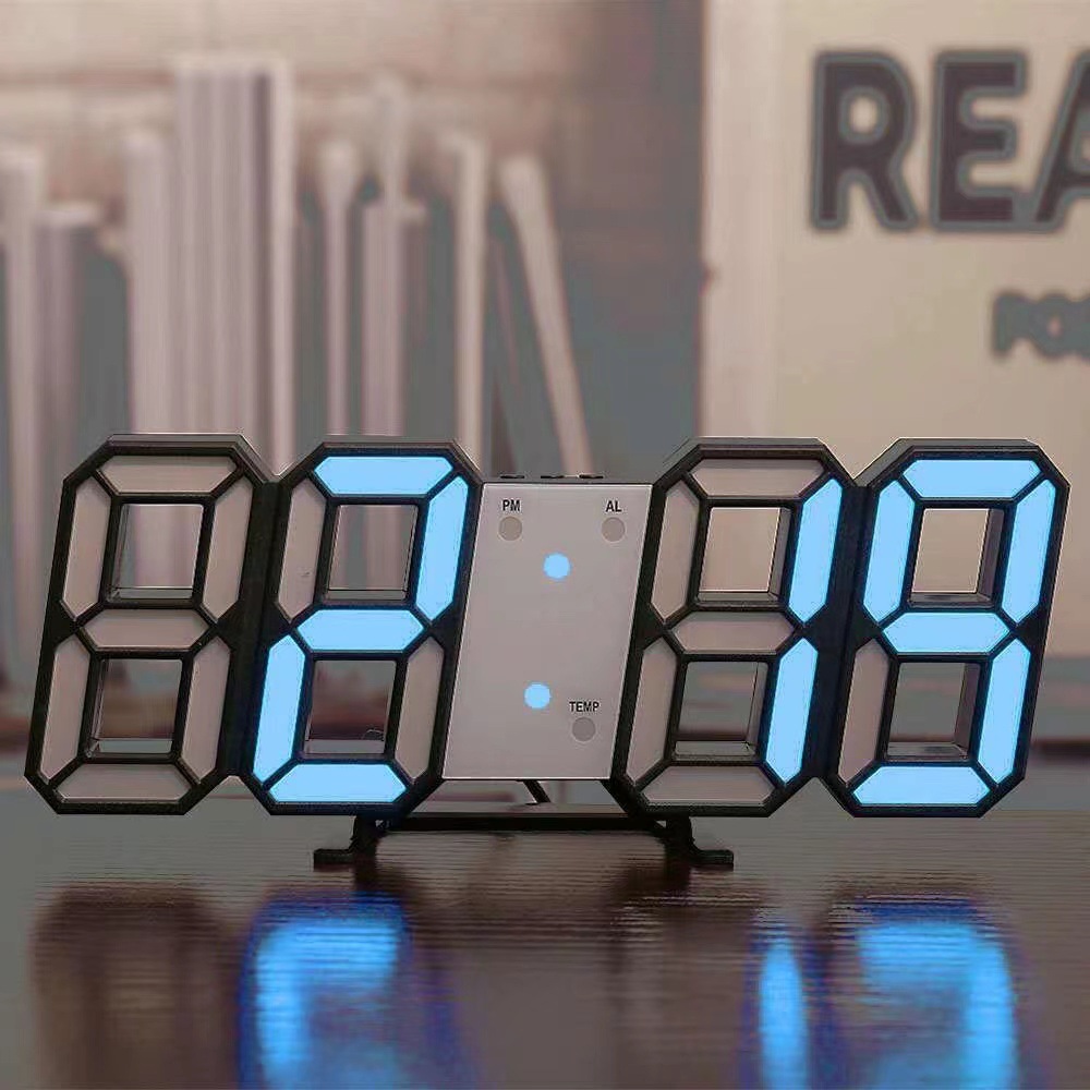 Picture of Ins cross-border desktop desk clock 3D luminous digital clock wall voice control mute alarm clock intelligent photosensitive a generation of hair