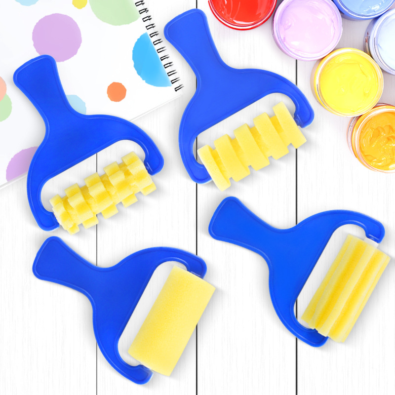 Cross-border children's diy painting roller sponge brush 4 PCs suit sponge seal creative painting tool sponge brush