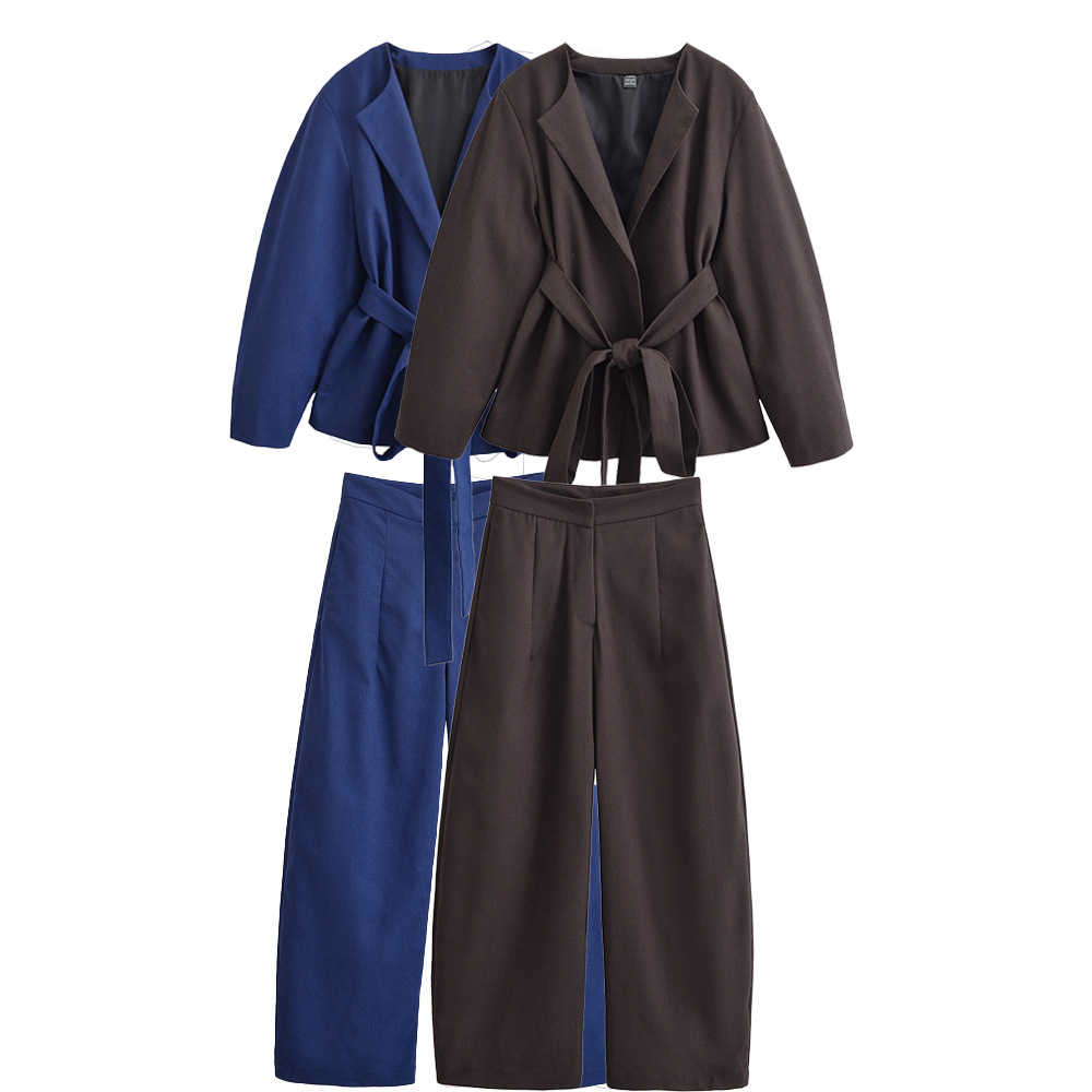 Zr Women's European and American Style 2025 Autumn New Commuter Linen Kimono Jacket Suit + Linen Scimitar Pants