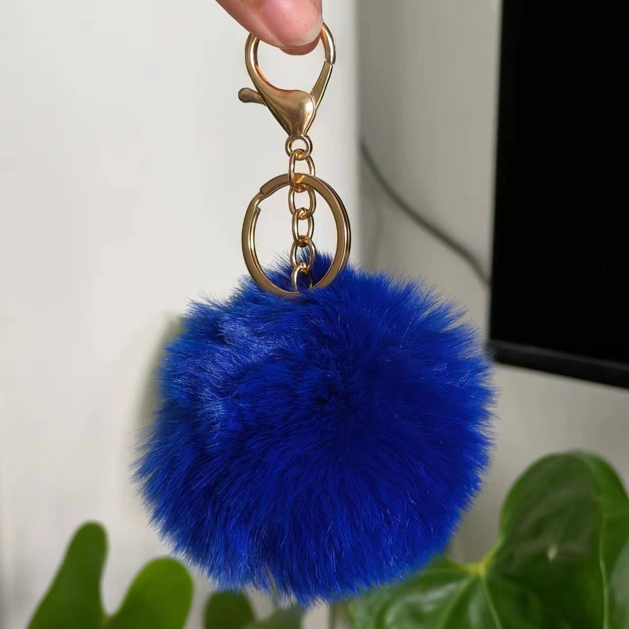 Picture of Spot 8cm imitation rex rabbit fur ball key chain net red fur ball doll bag pendant gift schoolbag girl heart