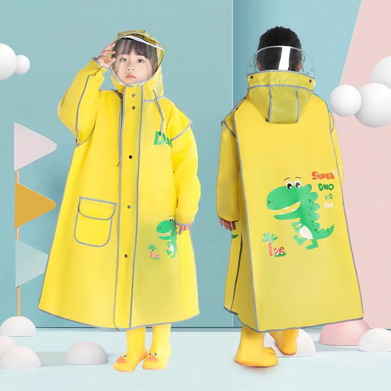 Picture of Children's Raincoat Kindergarten Baby Children Primary School Boys and Girls Raincoat with Schoolbag Double Brim Zipper Poncho