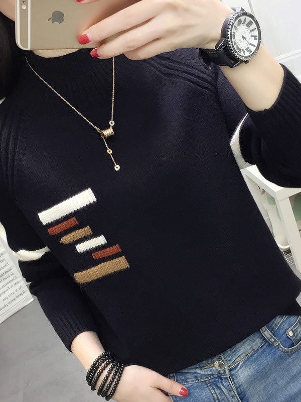 Picture of Women's Velvet Thickeneded Sweater Autumn and Winter 2024 New Half Turtleneck Popular Loose Western Style Top Knitted Bottoming Shirt