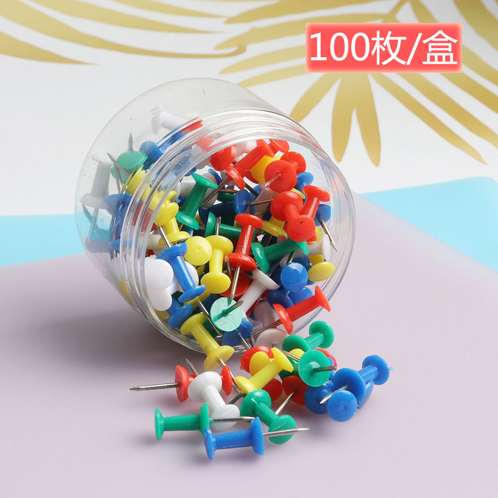 Picture of Color painting drawing nail I-shaped nail press nail photo wall boxed Creative plastic cork nail 100 pieces/box